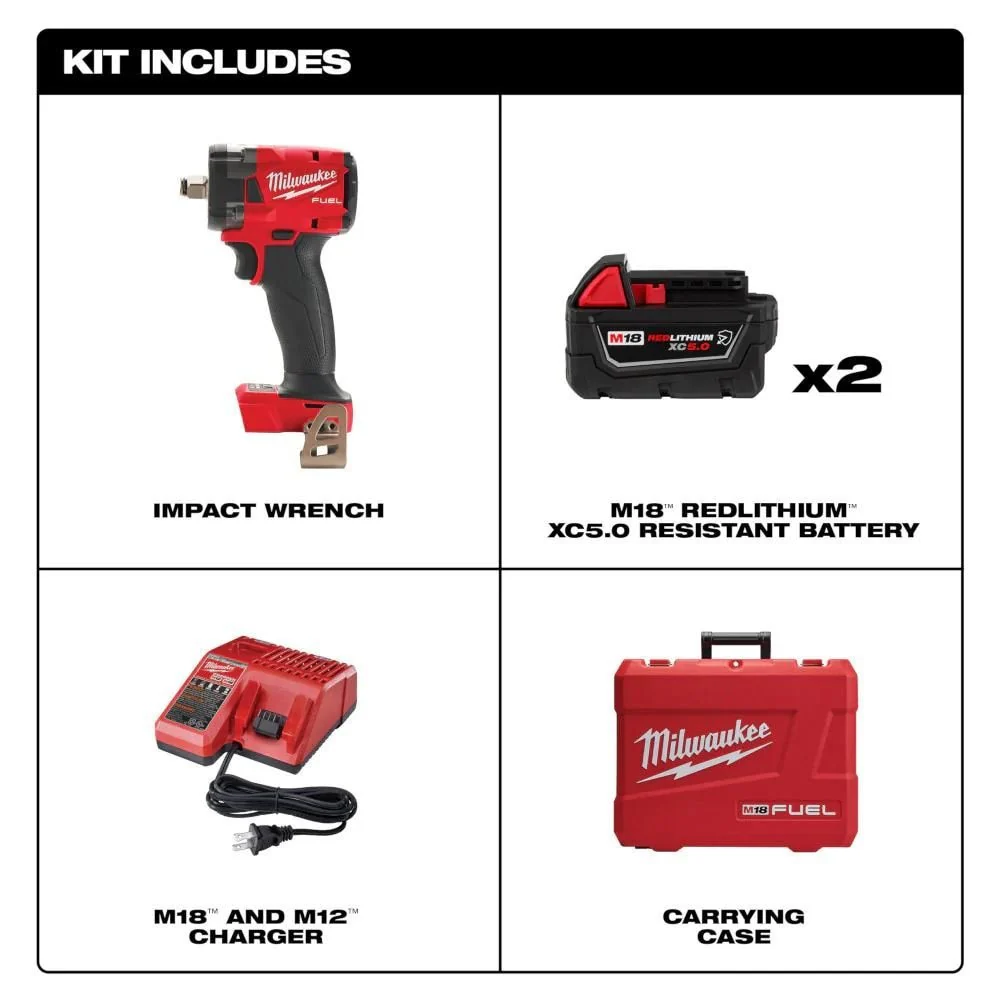 Milwaukee 2855-22R M18 FUEL 1/2 " Compact Impact Wrench w/ Friction Ring Kit - Image 6