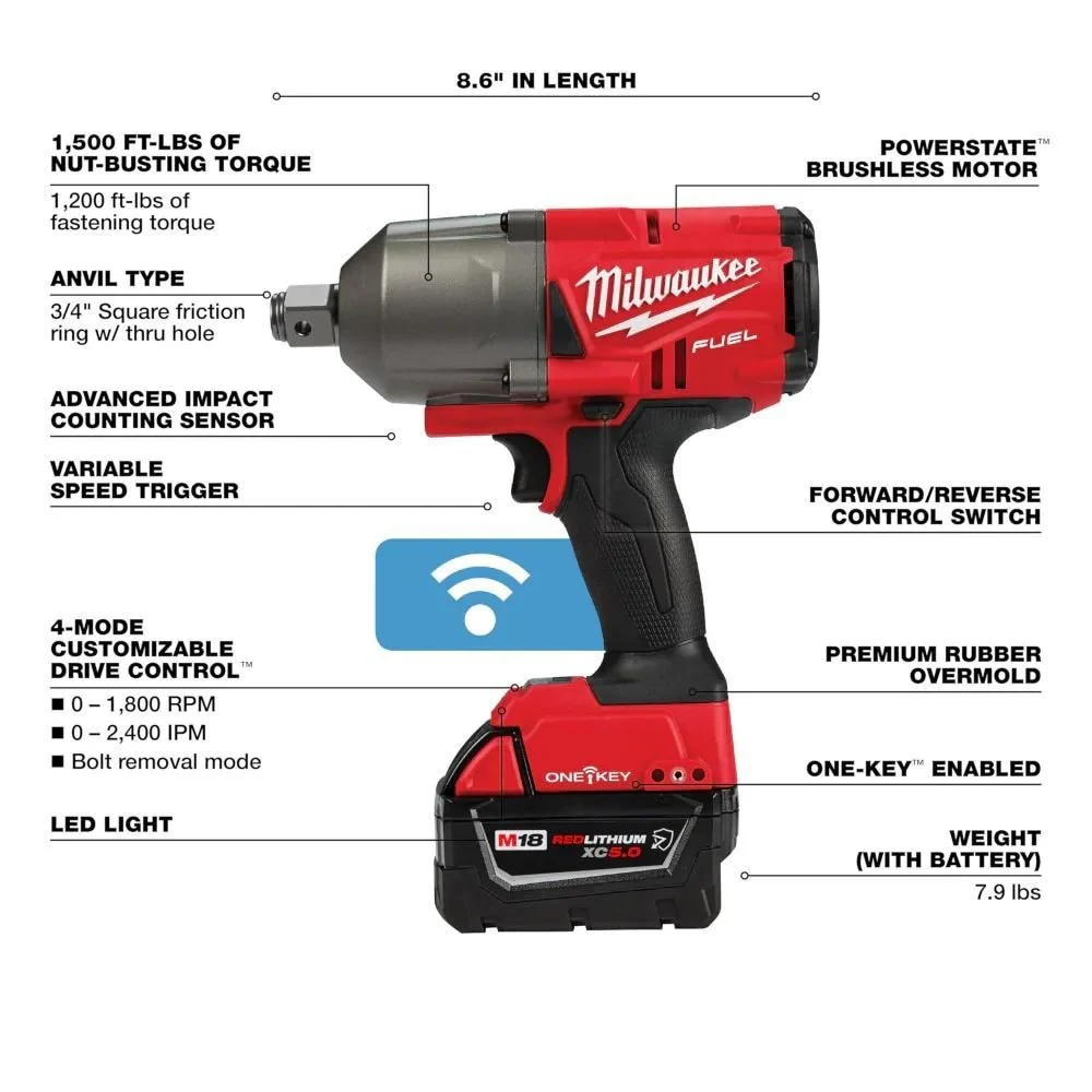 Milwaukee 2864-22R M18 FUEL w/ ONE-KEY High Torque Impact Wrench 3/4" Friction Ring Kit - Image 2