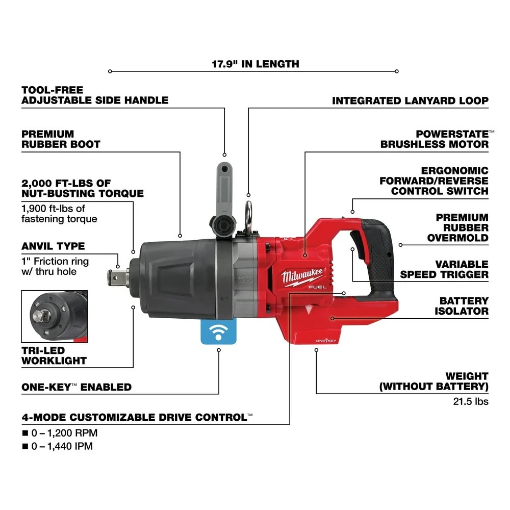 Milwaukee 2868-20 M18 FUEL 1" D-Handle High Torque Impact Wrench w/ ONE-KEY - Image 4
