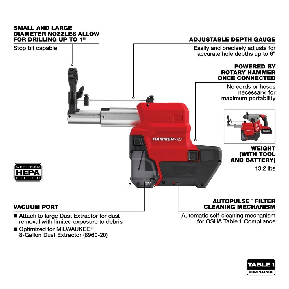 Milwaukee 2912-DE M18 FUEL™ HAMMERVAC™ 1" Dedicated Dust Extractor - Image 4