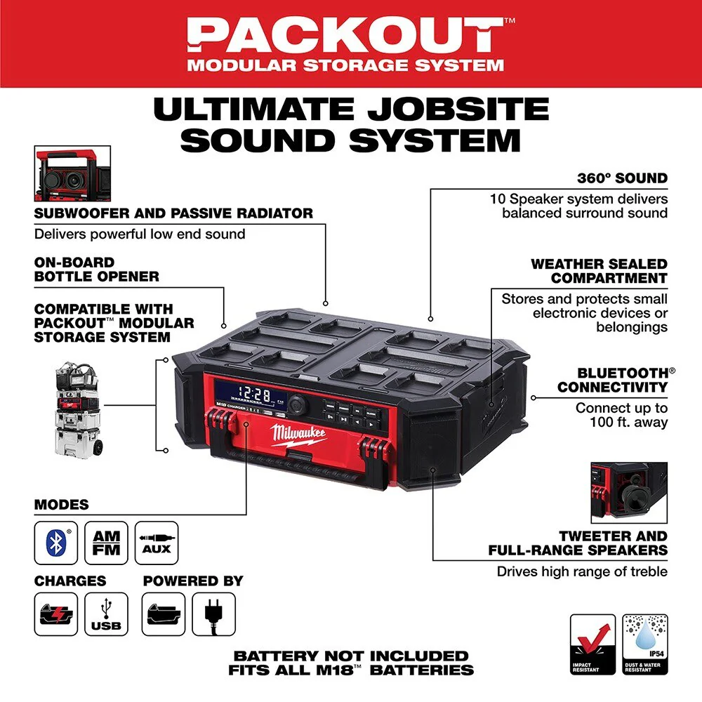 Milwaukee 2950-20 M18™ PACKOUT™ Radio + Charger - Image 3