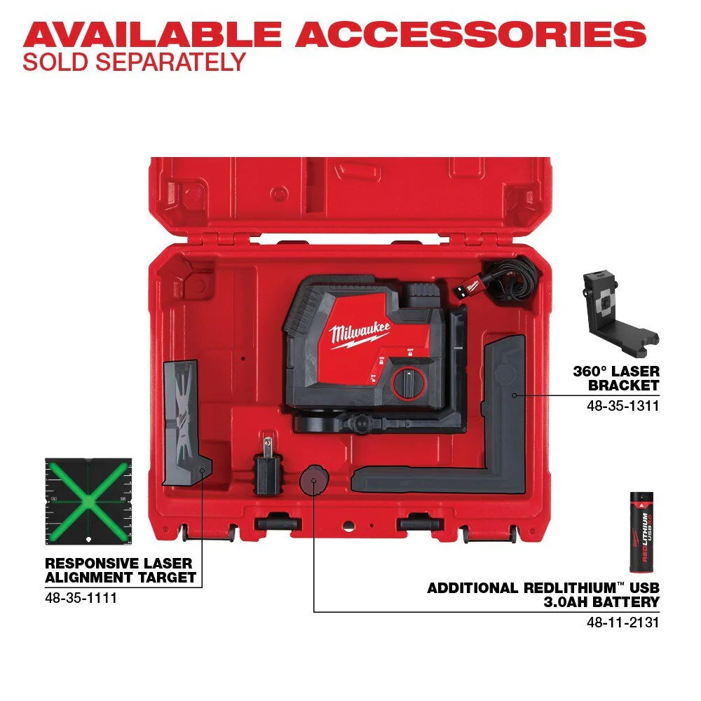 Milwaukee 3521-21 USB Rechargeable Green Cross Line Laser - Image 5