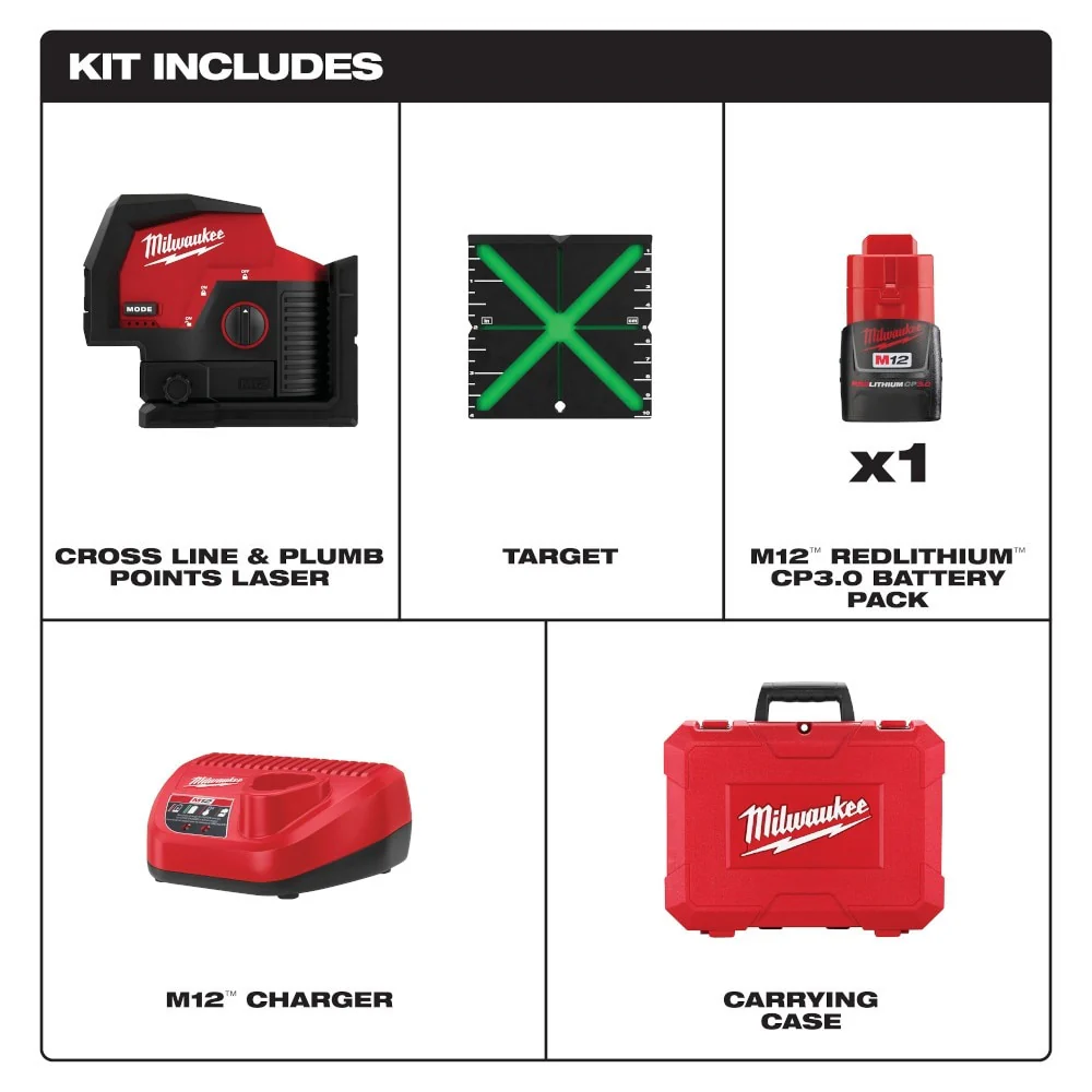 Milwaukee 3622-21 M12™ Green Cross Line & Plumb Points Laser Kit - Image 6