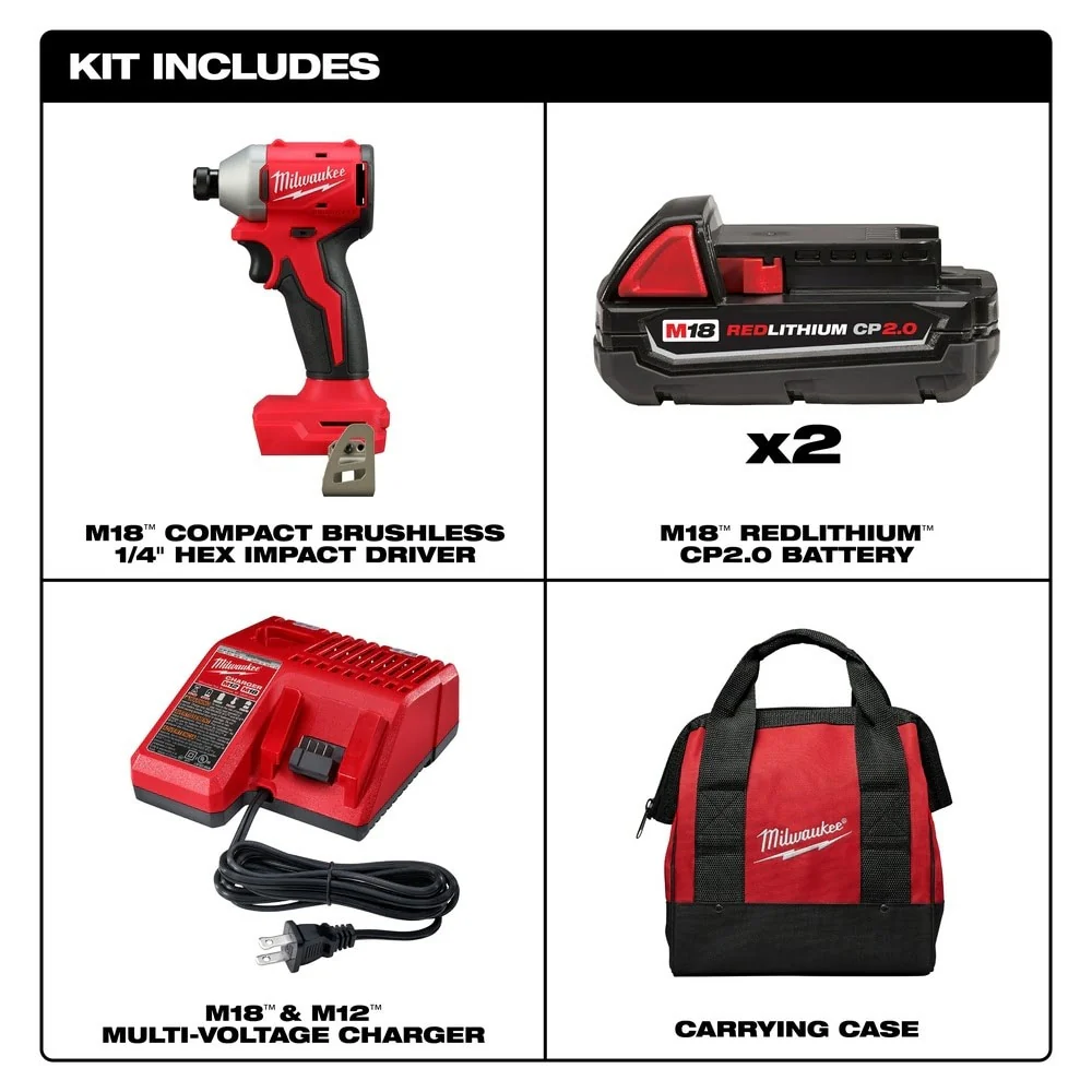 Milwaukee 3650-22CT M18 Compact Brushless 1/4" Hex Impact Driver Kit - Image 3