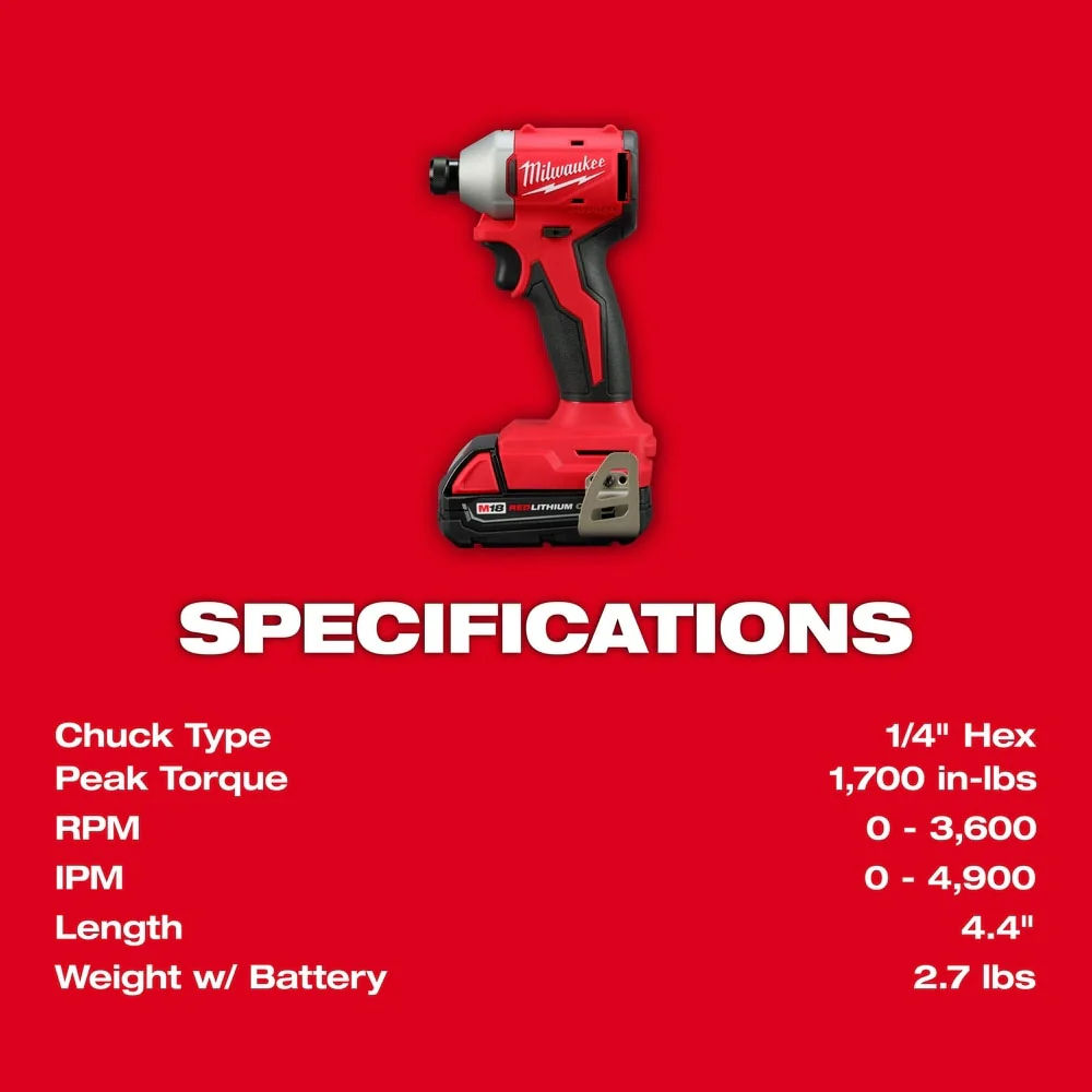 Milwaukee 3650-22CT M18 Compact Brushless 1/4" Hex Impact Driver Kit - Image 5