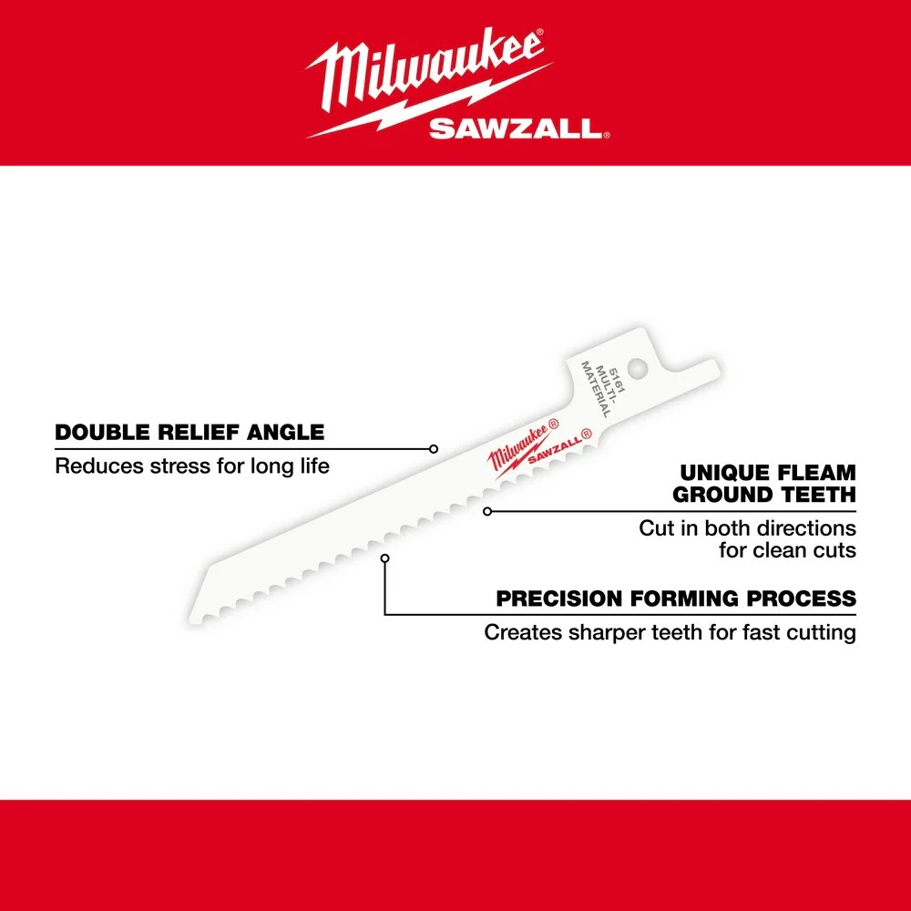 Milwaukee 48-00-5162 3-5/8" x 14TPI Bi-Metal Super Sawzall Blade - Image 5