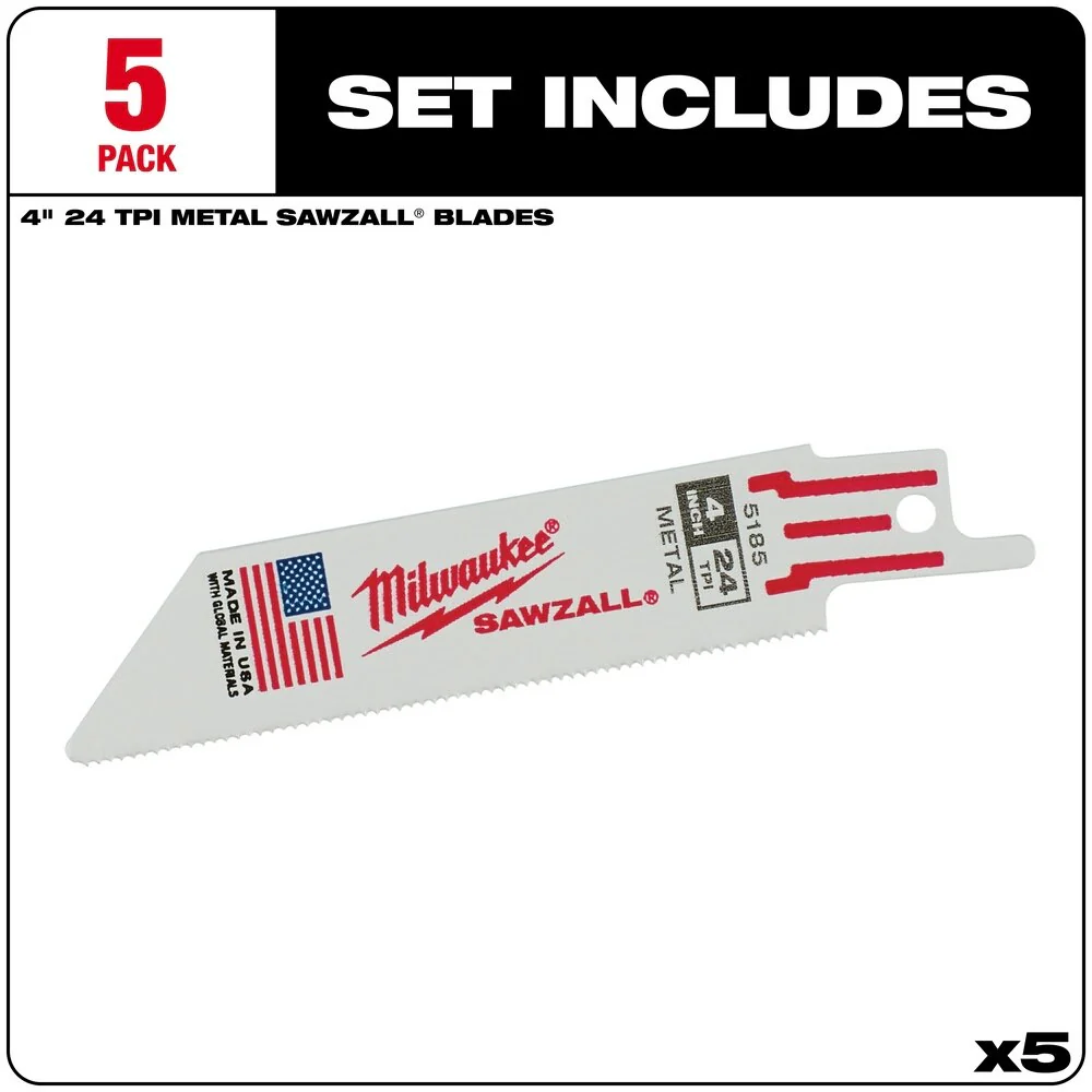 Milwaukee 48-00-5185 4" x 24TPI Bi-Metal Super Sawzall Blade - Image 2