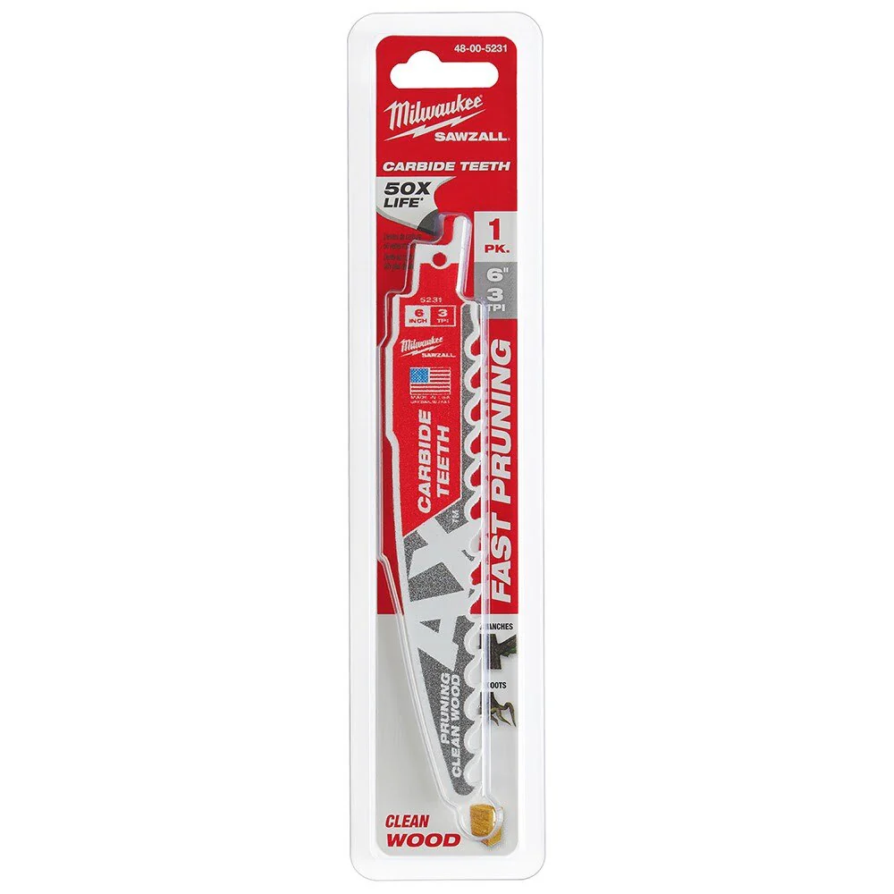 Milwaukee 48-00-5231 6" 3 TPI The AX™ with Carbide Teeth for Pruning & Clean Wood SAWZALL® Blade 1PK - Image 10