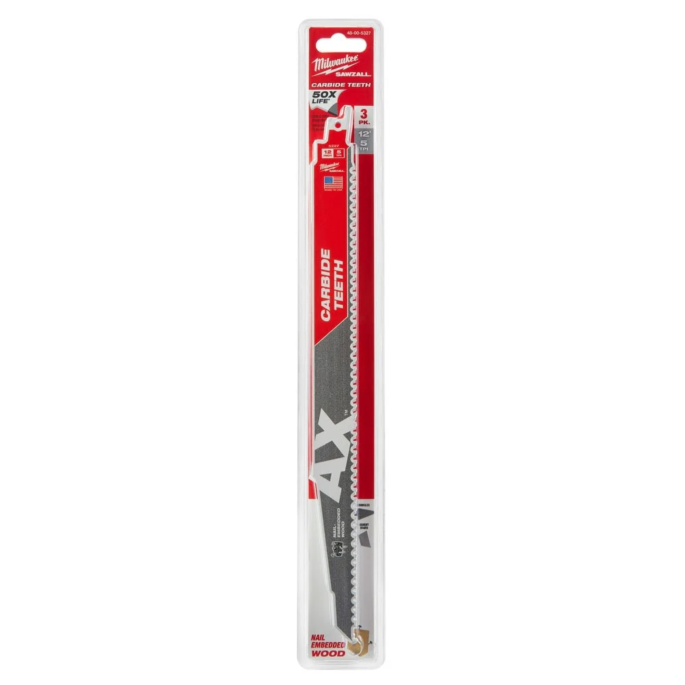Milwaukee 48-00-5327 12" 5TPI AX with Carbide Teeth Sawzall Blade, 3 Pack - Image 11