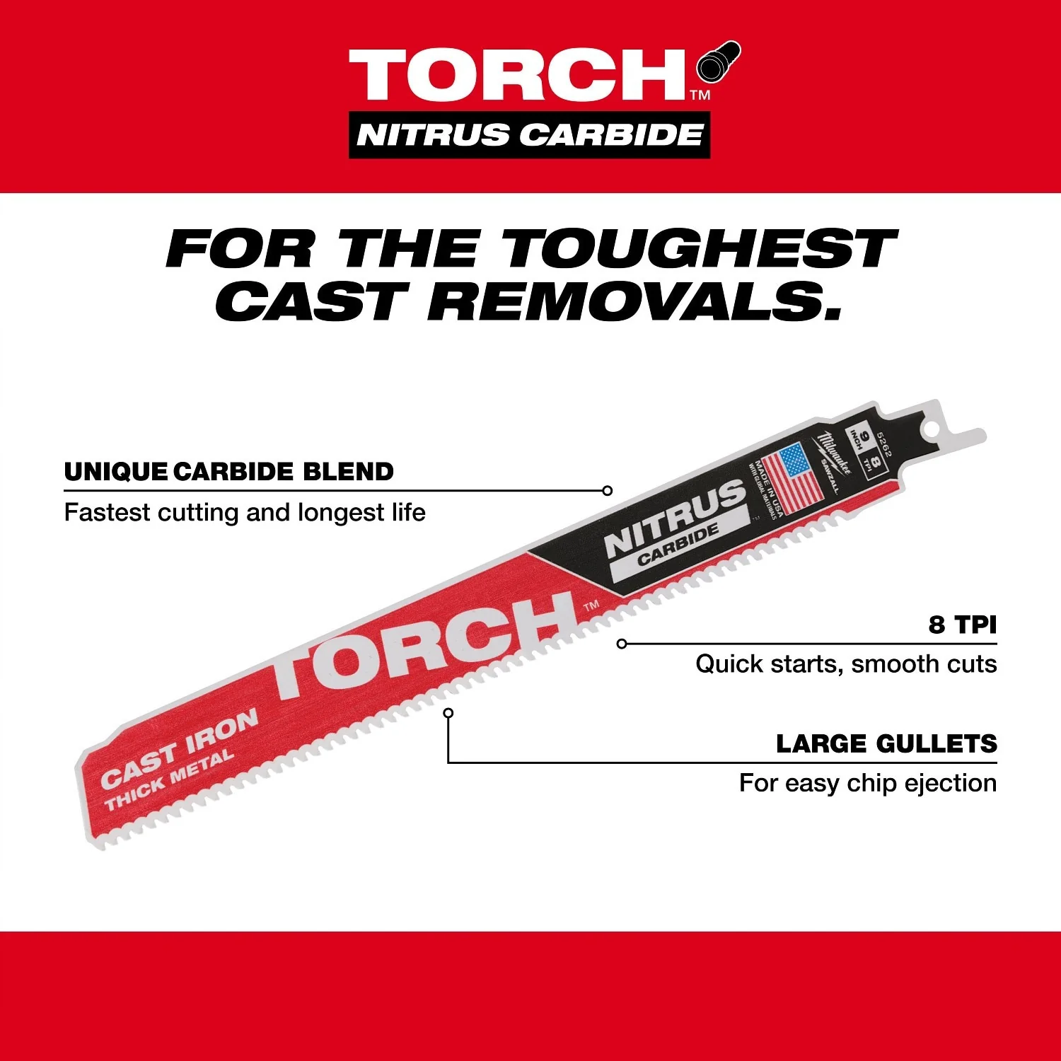 Milwaukee 48-00-5361 6" 7TPI The TORCH with NITRUS CARBIDE for CAST IRON 3PK - Image 6
