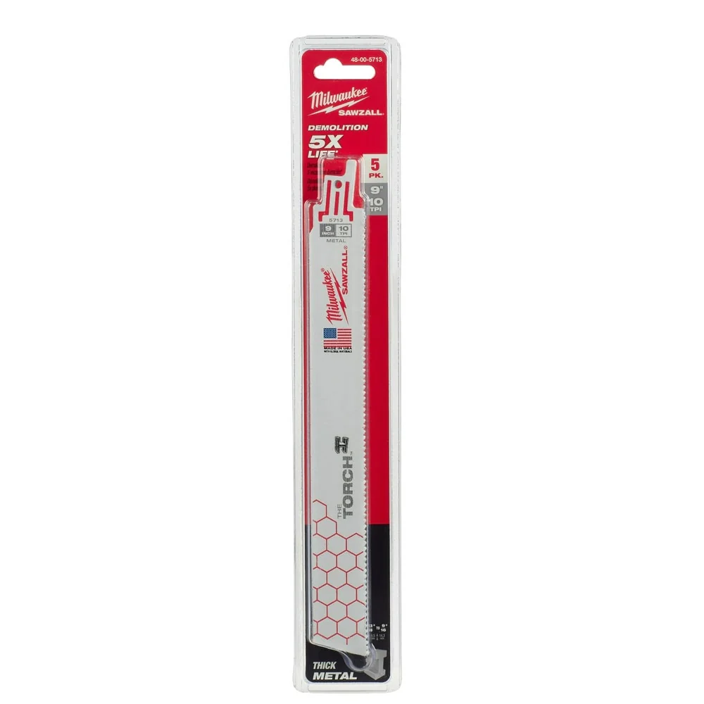 Milwaukee 48-00-5713 9" x 10TPI Super Sawzall Demolition Blade 5-Pack - Image 22