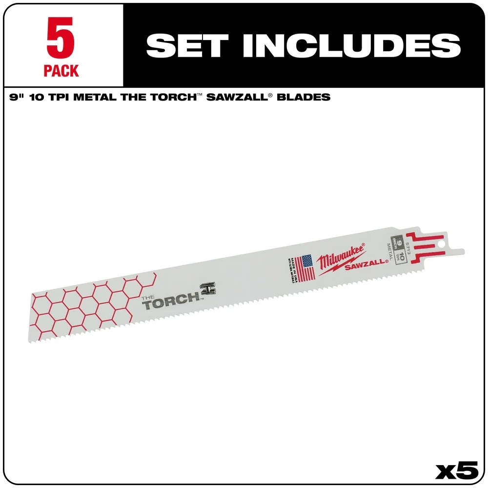 Milwaukee 48-00-5713 9" x 10TPI Super Sawzall Demolition Blade 5-Pack - Image 4