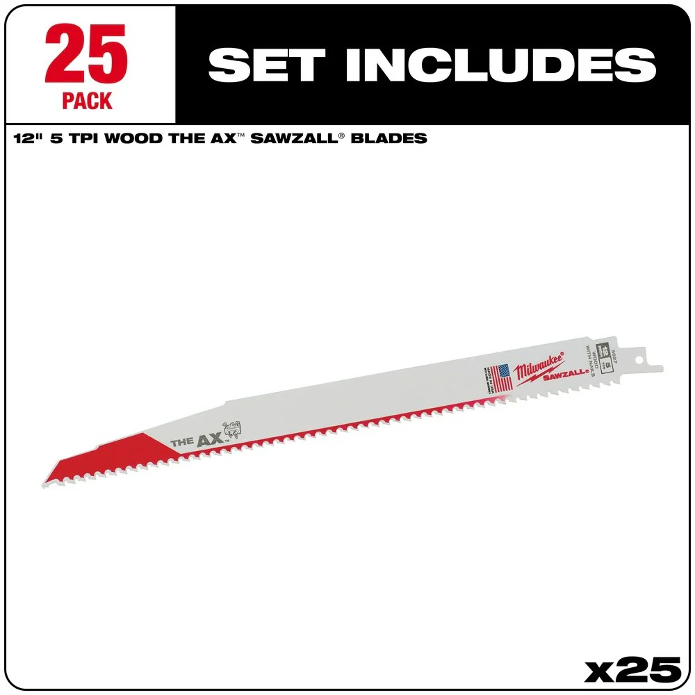 Milwaukee 48-00-8027 12" x 5/8TPI Super Sawzall AX Blade (25 Pack) - Image 2