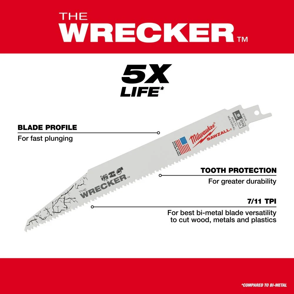 Milwaukee 48-00-8706 WRECKER Multi-Material SAWZALL Blade 9" 7/11TPI 25 Pack - Image 5