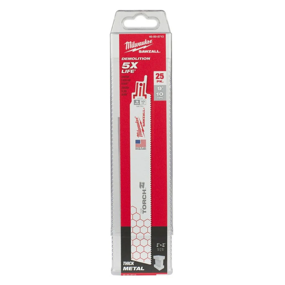 Milwaukee 48-00-8713 9" x 10TPI Super Sawzall Demolition Blade 25-Pack - Image 11