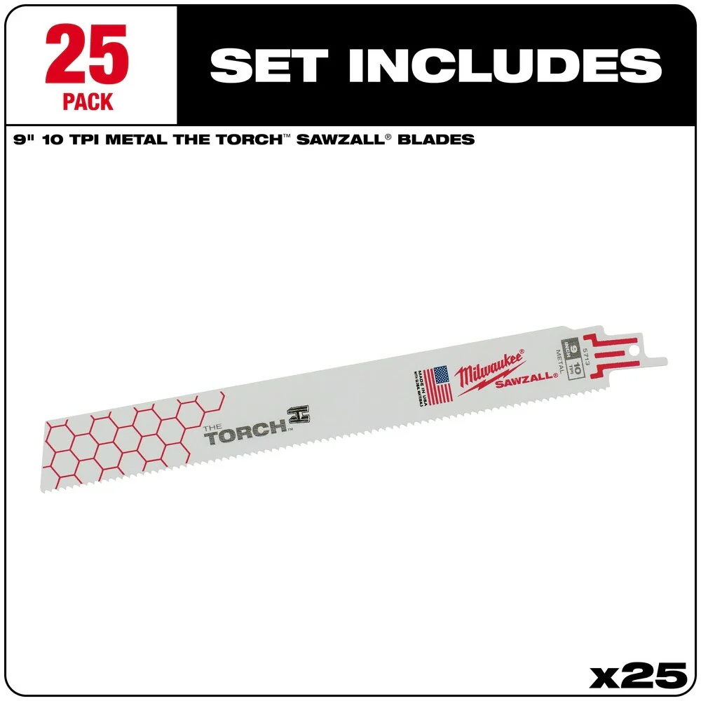 Milwaukee 48-00-8713 9" x 10TPI Super Sawzall Demolition Blade 25-Pack - Image 2