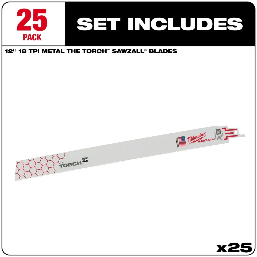 Milwaukee 48-00-8789 Super Sawzall Blade 18 Teeth per Inch 12-Inch Length, Torch, 25 Pack - Image 2