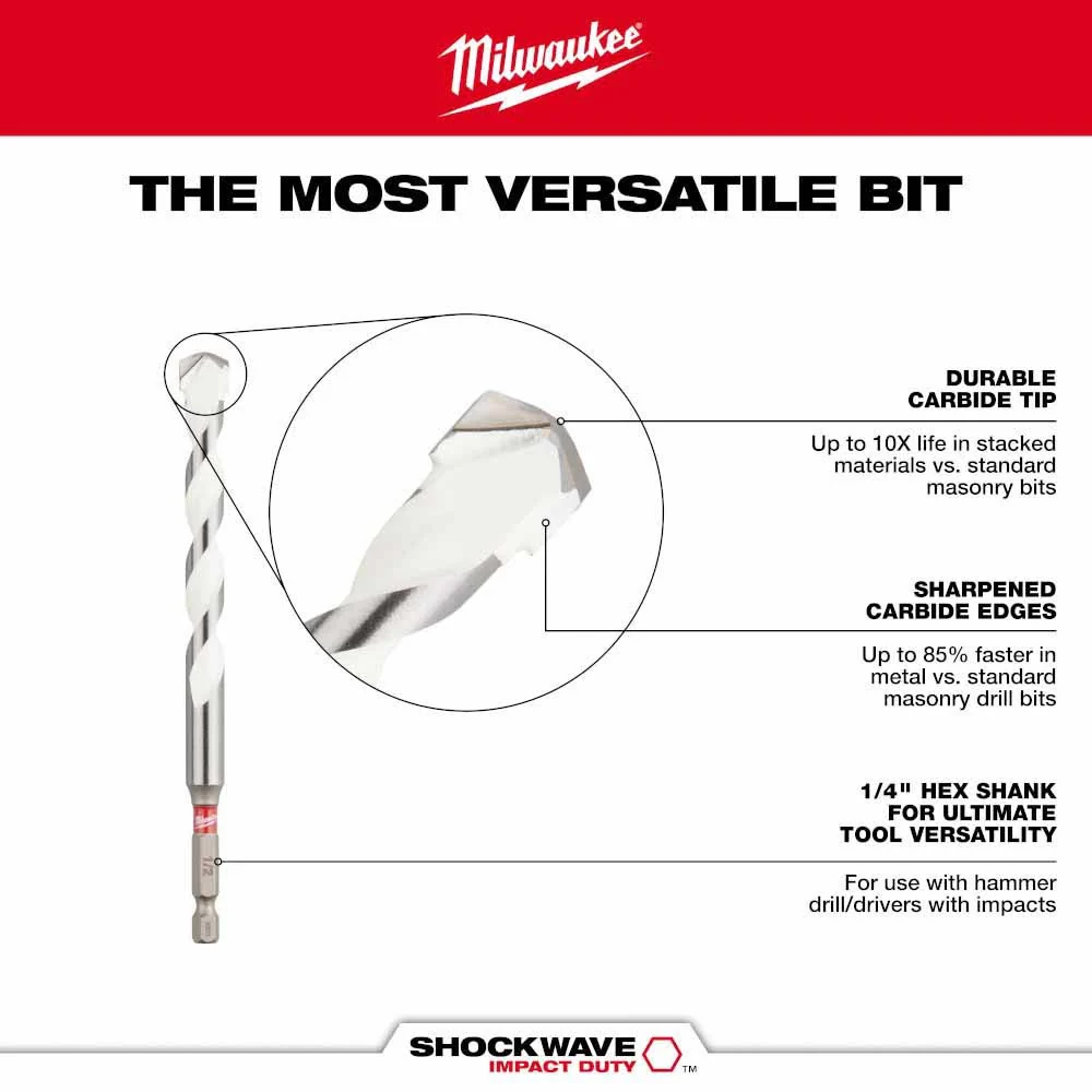 Milwaukee 48-20-8882 5/32" x 4" x 6" SHOCKWAVE Impact Duty Carbide Multi-Material Drill Bit - Image 4
