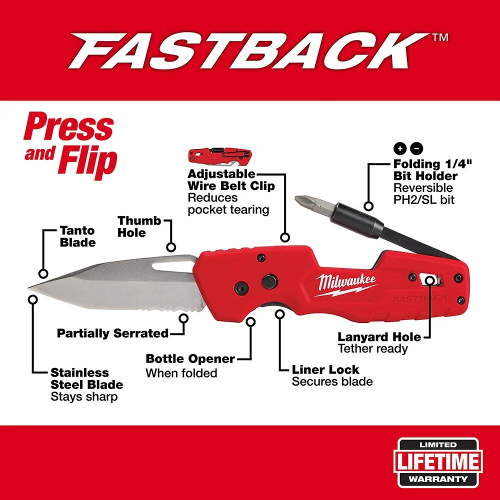 Milwaukee 48-22-1540 FASTBACK 5-in-1 Folding Pocket Knife - Image 2