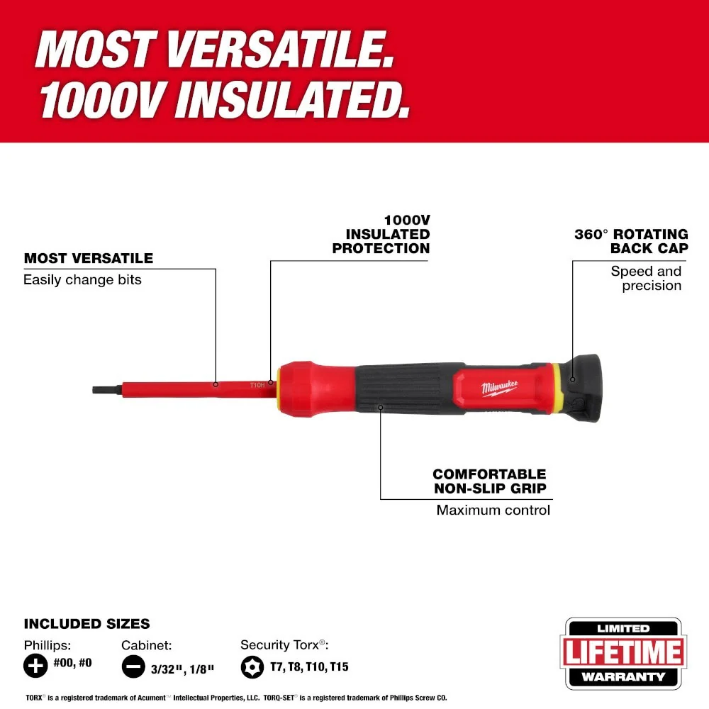 Milwaukee 48-22-2217 8-in-1 1000V Insulated Precision Multi-Bit Screwdriver Set - Image 4