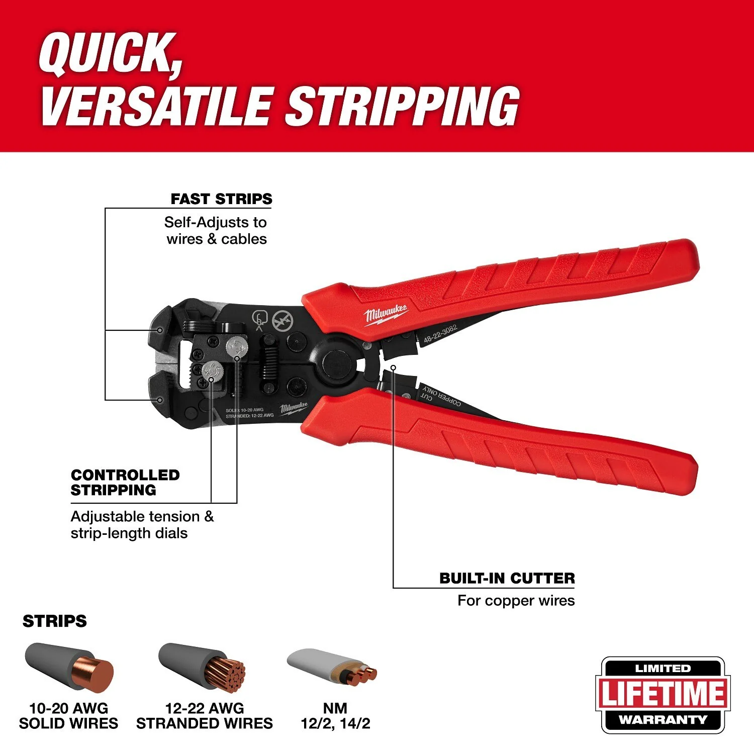 Milwaukee 48-22-3082 Self-Adjusting Wire Stripper & Cutter - Image 3