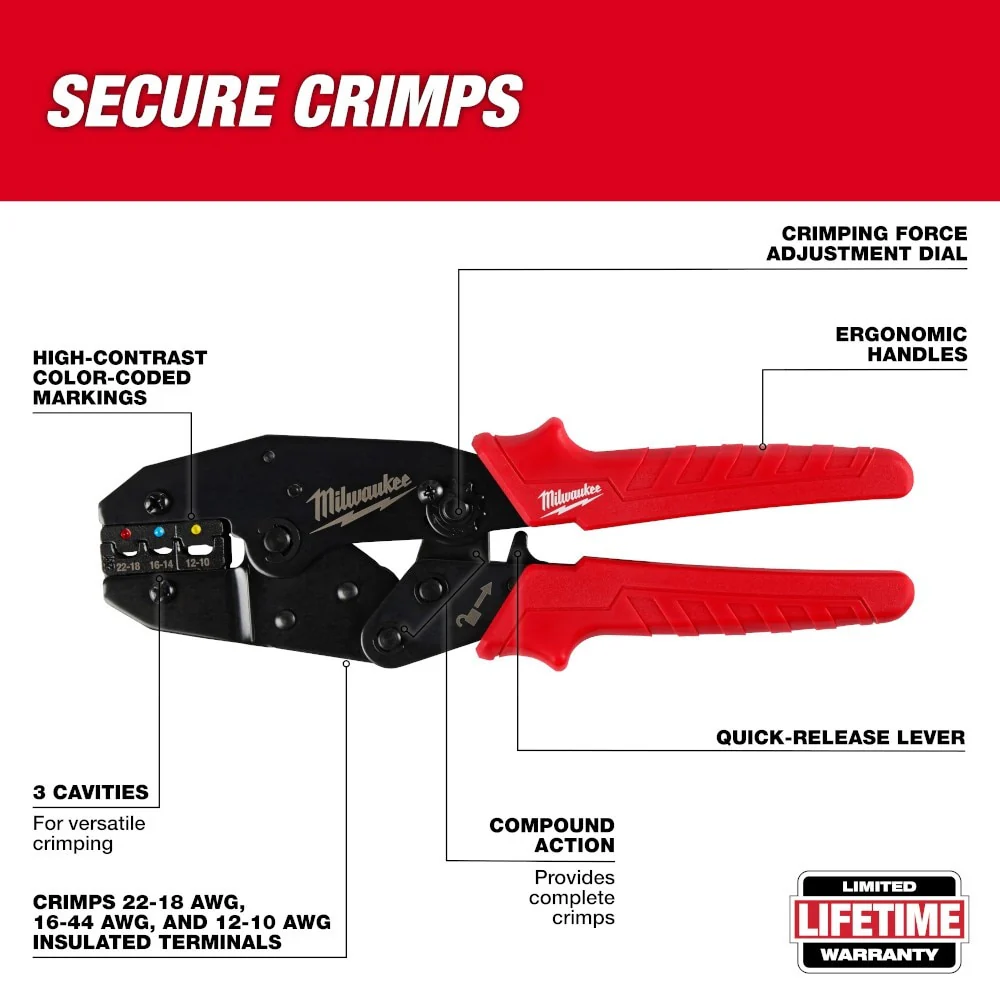 Milwaukee 48-22-3084 Ratcheting Insulated Terminals Crimper - Image 2