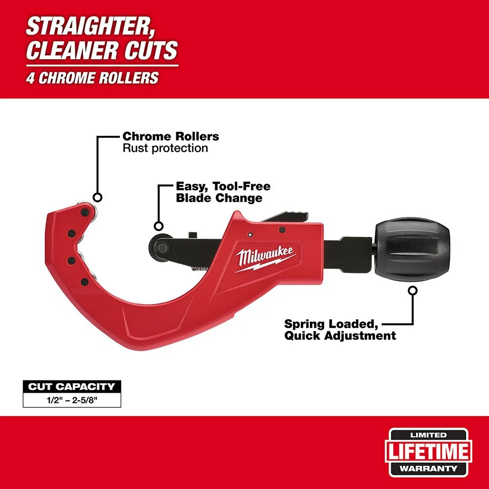 Milwaukee 48-22-4253 2-1/2" Quick Adjust Copper Tubing Cutter - Image 2
