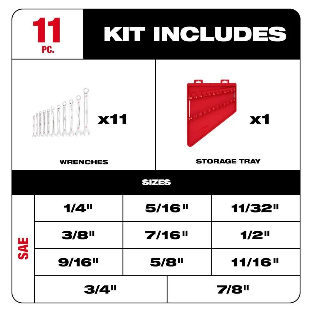 Milwaukee 48-22-9411 11pc SAE Combination Wrench Set - Image 6