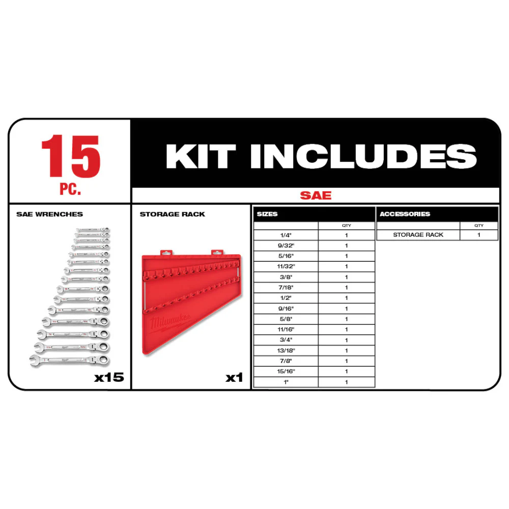 Milwaukee 48-22-9413 15pc Flex Head Ratcheting Wrench Set - SAE - Image 3