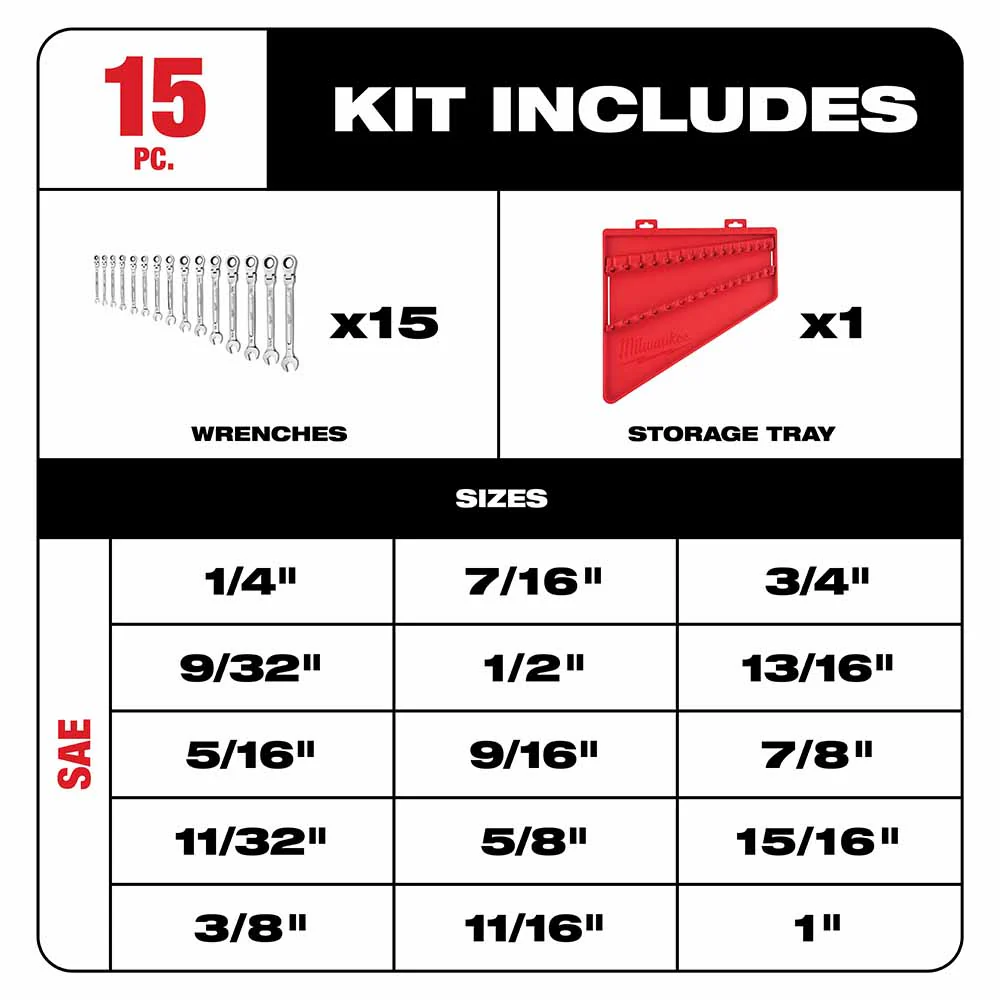 Milwaukee 48-22-9413 15pc Flex Head Ratcheting Wrench Set - SAE - Image 5