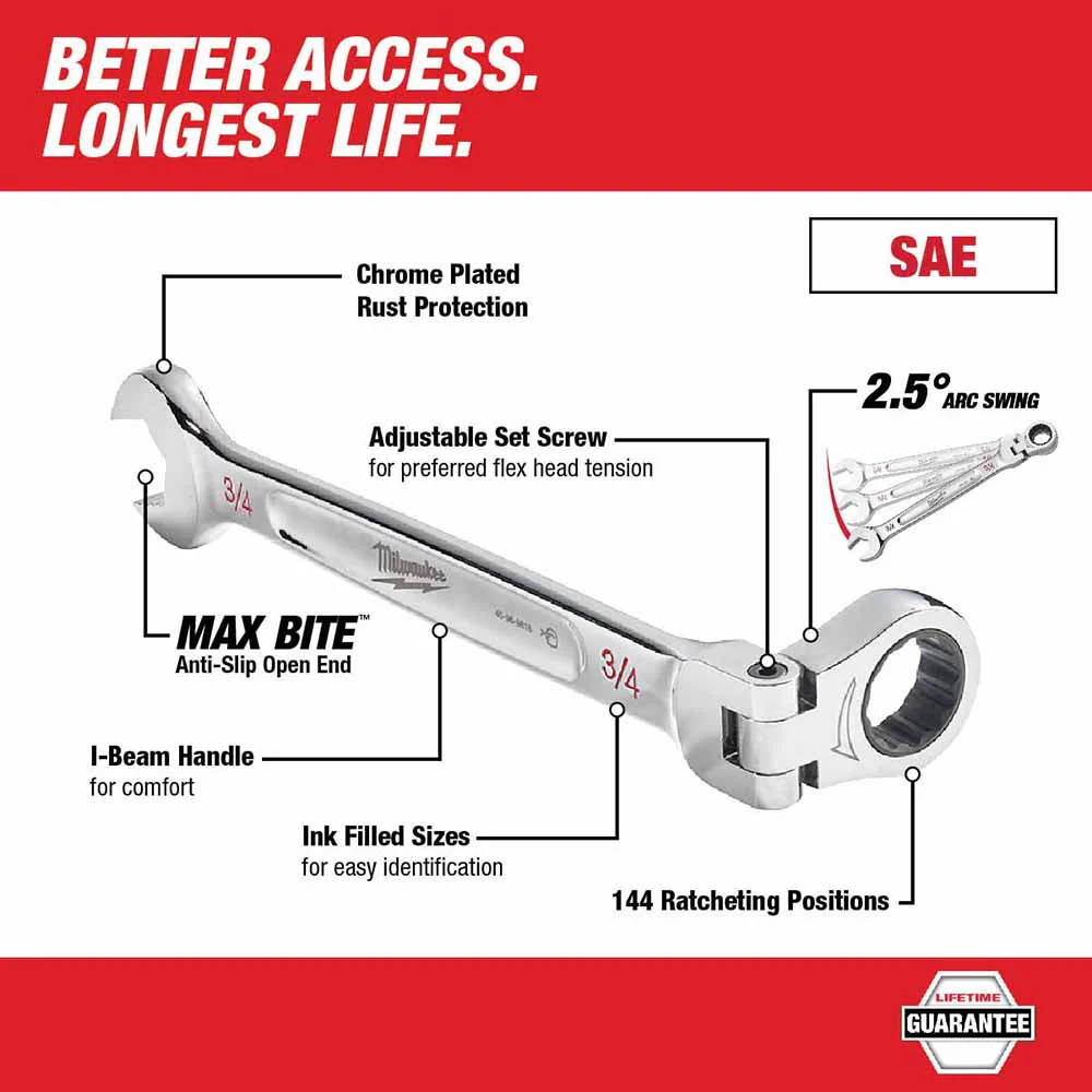 Milwaukee 48-22-9413 15pc Flex Head Ratcheting Wrench Set - SAE - Image 6