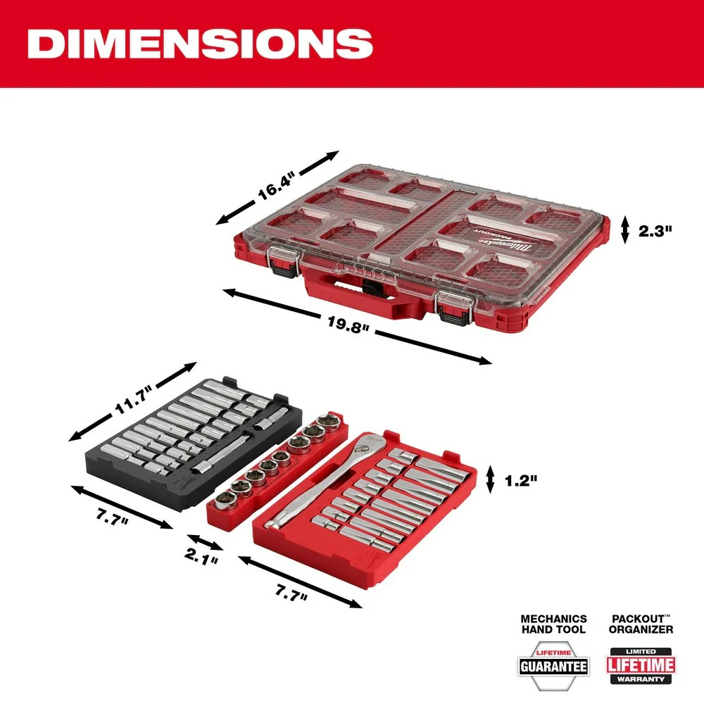 Milwaukee 48-22-9487 47PC 1/2" Drive Ratchet & Socket Set with PACKOUT Organizer - Image 5
