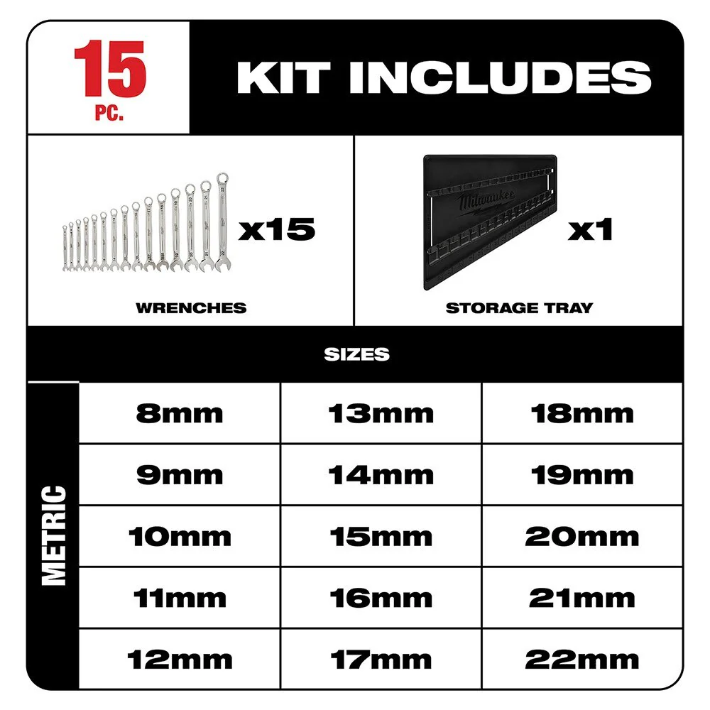 Milwaukee 48-22-9515 15 Piece Combination Wrench Set - Metric - Image 2