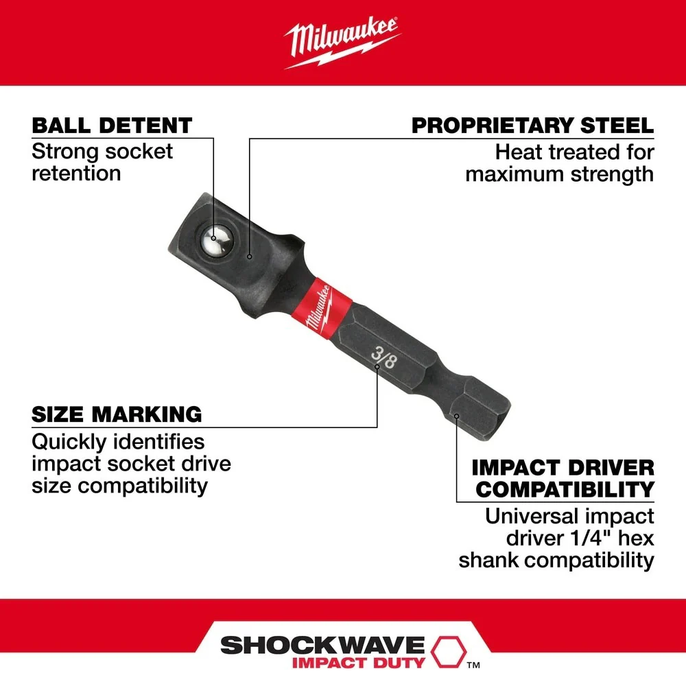 Milwaukee 48-32-5031 SHOCKWAVE 3/8" Impact Socket Adapter - Image 3