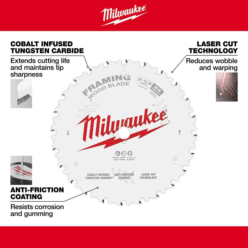 Milwaukee 48-40-0720 7-1/4" 24T Framing Circular Saw Blade - Image 4