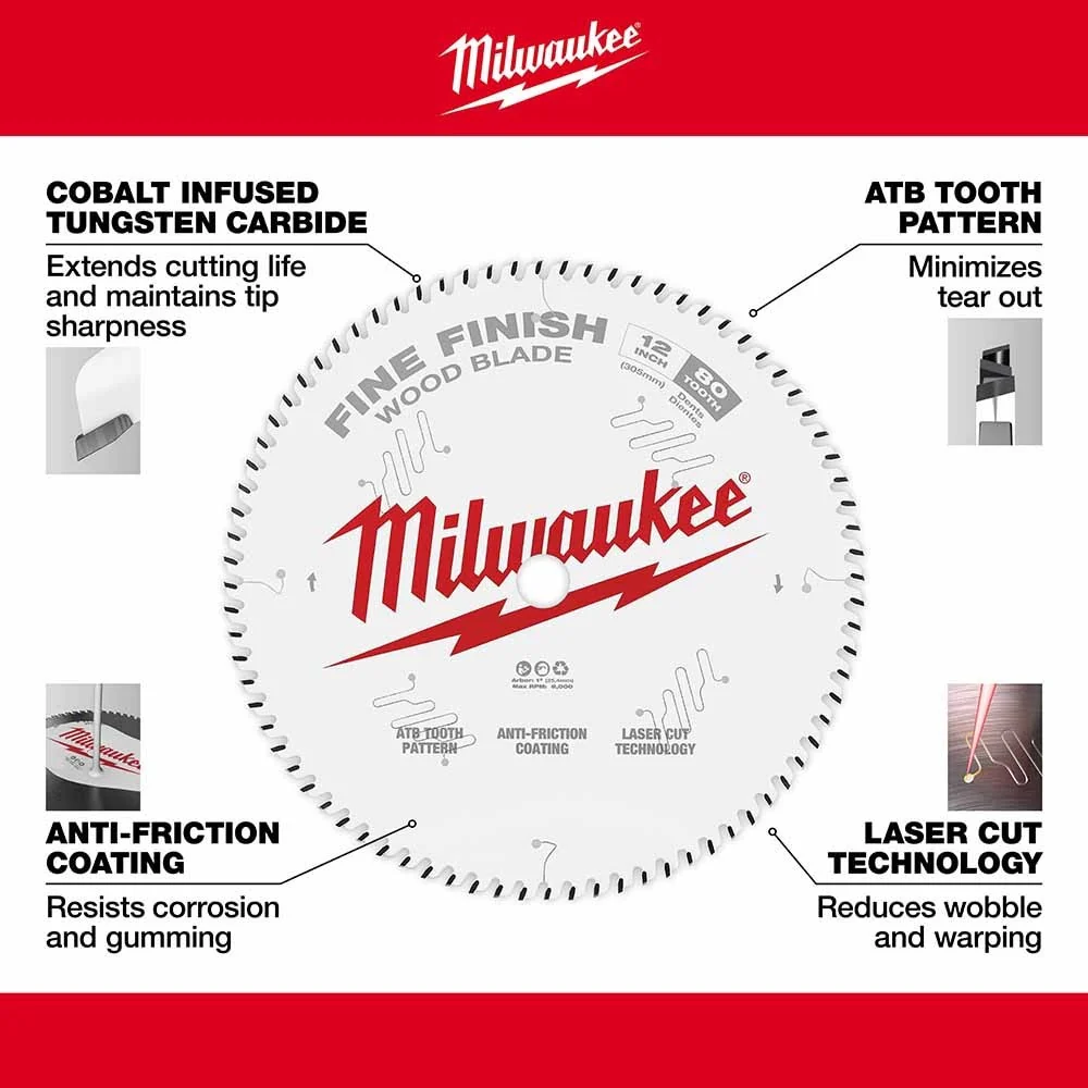 Milwaukee 48-40-1224 12" 80T Fine Finish Circular Saw Blade - Image 4