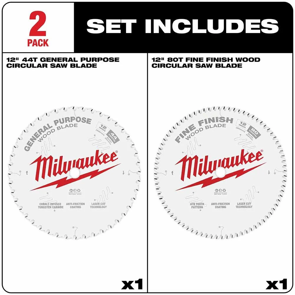 Milwaukee 48-40-1232 12" 44T + 80T Two Pack Circular Saw Blade - Image 3