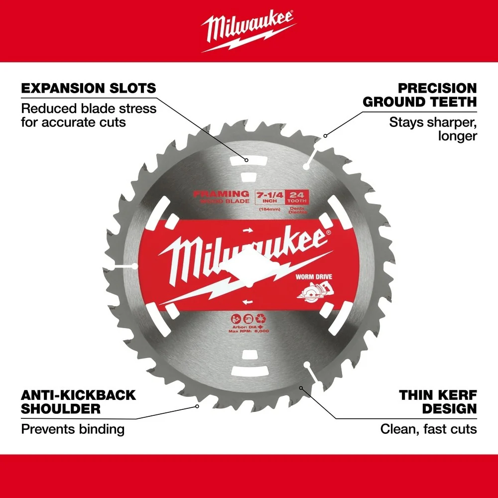 Milwaukee 48-40-1713 7-1/4" 24T Construction Worm Drive Framing Contractor Pack (25PK) - Image 4