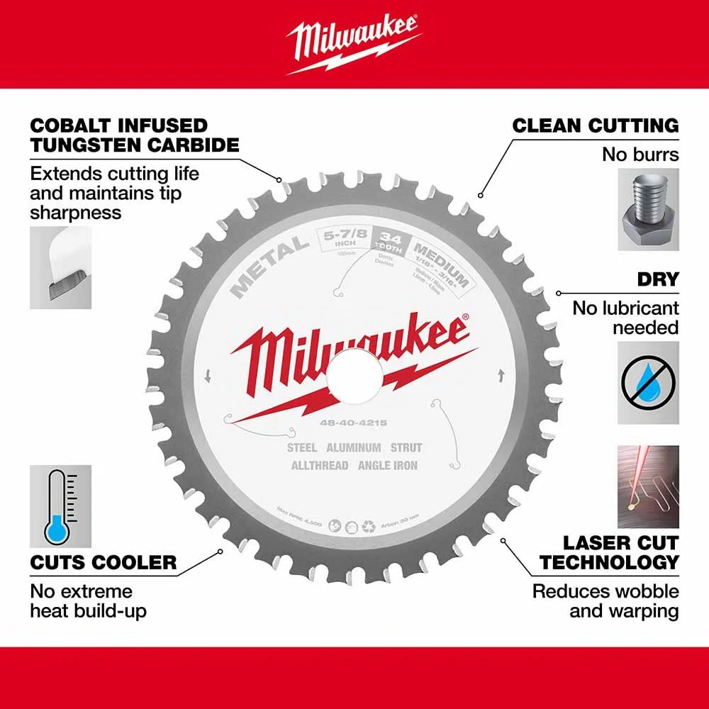 Milwaukee 48-40-4215 5-7/8" 34T Metal Circular Saw Blade 20MM - Image 5