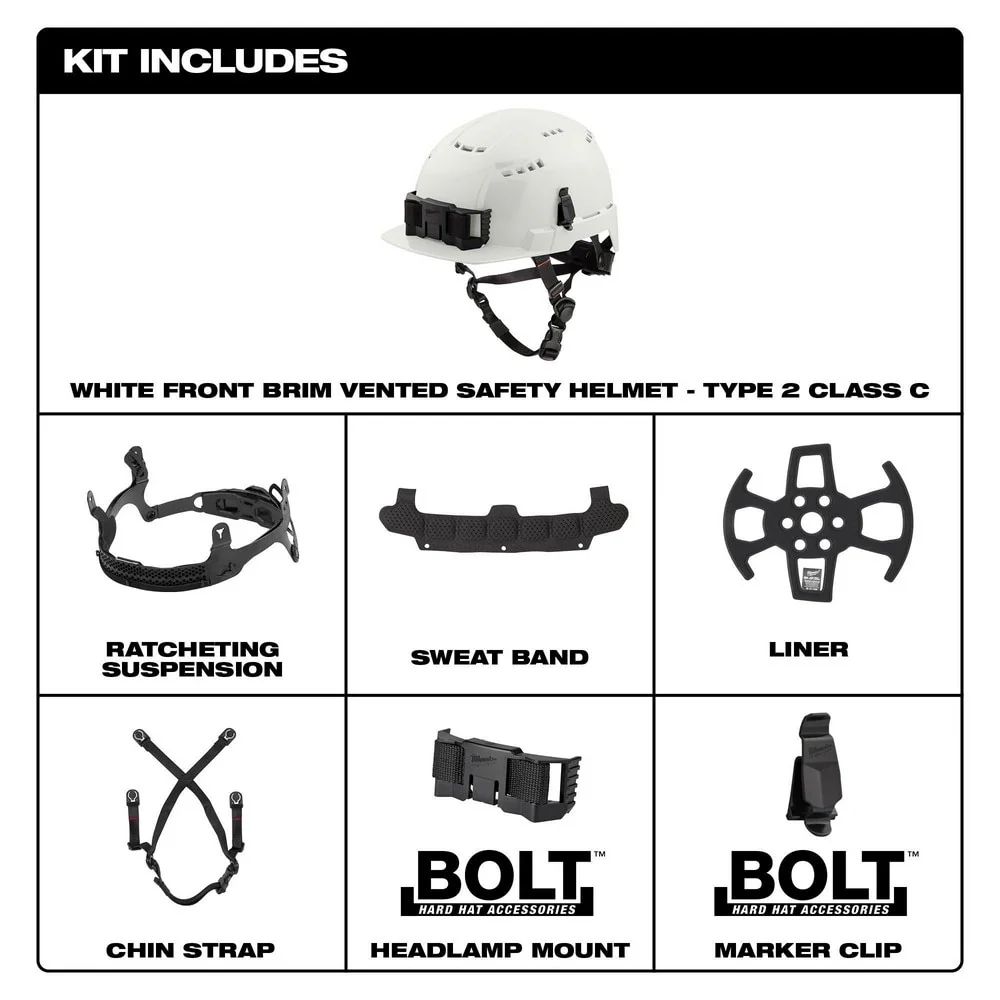 Milwaukee 48-73-1336 BOLT Gray Front Brim Safety Helmet (USA) - Type 2, Class C, Vented - Image 9