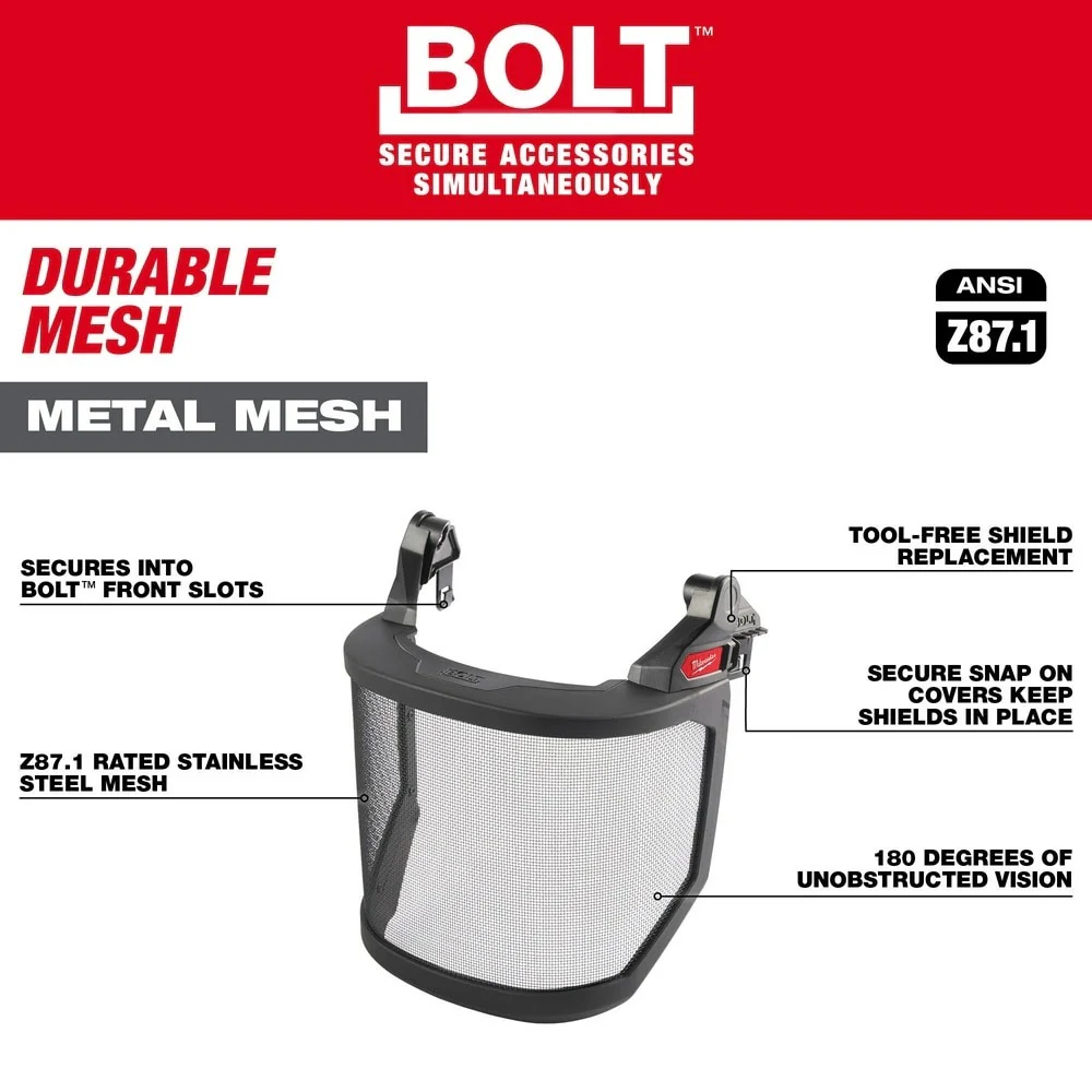 Milwaukee 48-73-1431 BOLT Full Face Shield - Metal Mesh (Compatible with Milwaukee Safety Helmet [No Brim]) - Image 5