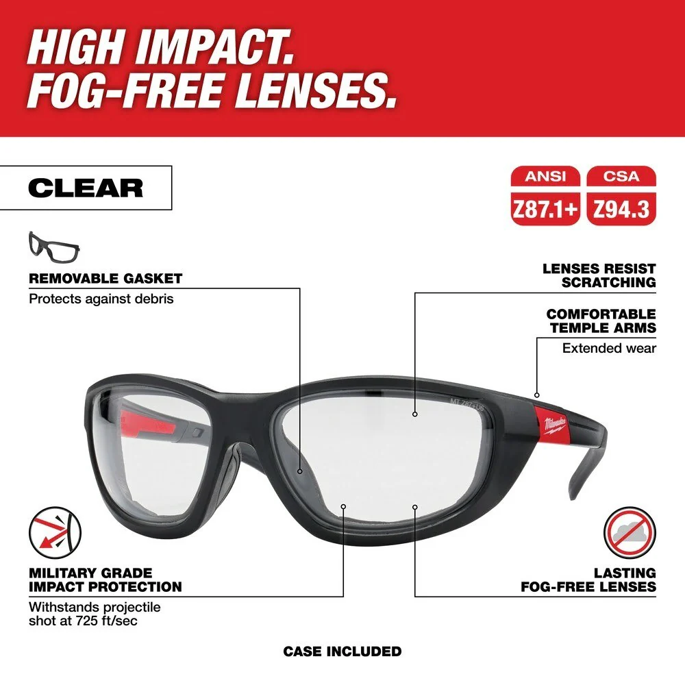 Milwaukee 48-73-2040 Clear High Performance Safety Glasses with Gasket - Image 2