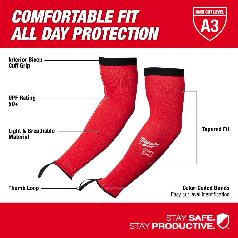 Milwaukee 48-73-9031B 18" Cut Level 3 Protective Sleeves - 12PK - Image 4