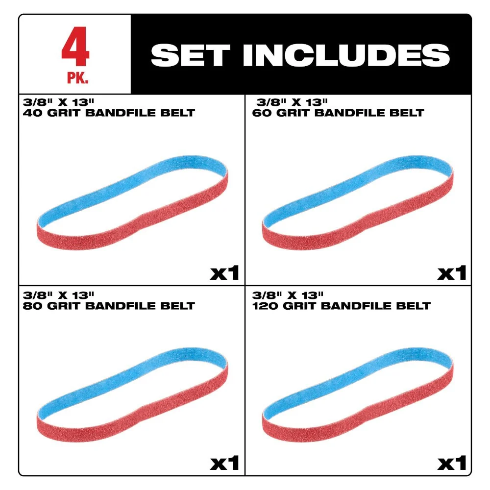 Milwaukee 48-80-7000 3/8" x 13" 40/60/80/120 Grit Bandfile Belts - 4 pack variety - Image 2