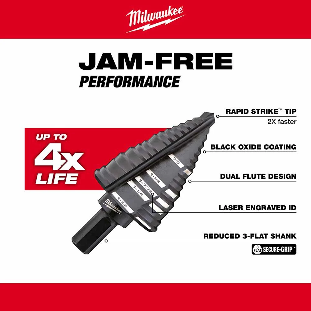 Milwaukee 48-89-9221 Dual-Flute 3pc Step Bit Set (#1, #2, #4) - Image 10