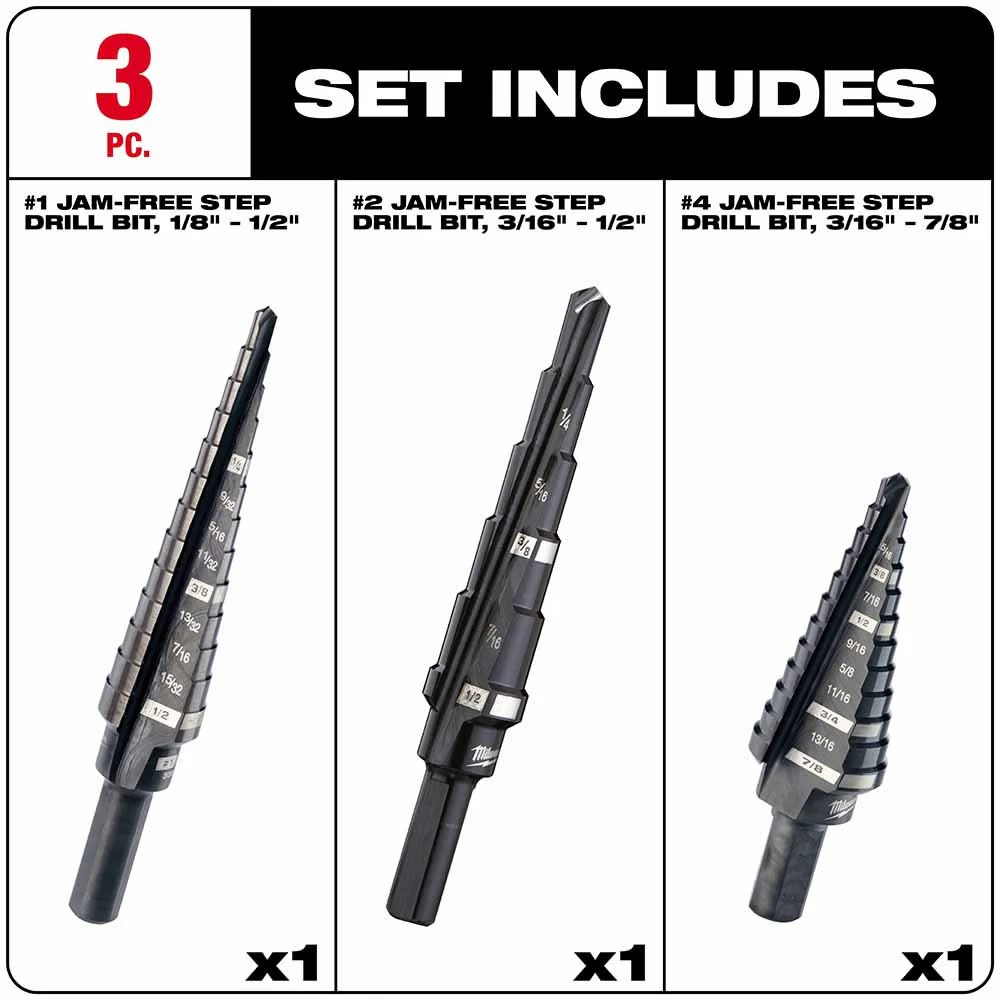 Milwaukee 48-89-9221 Dual-Flute 3pc Step Bit Set (#1, #2, #4) - Image 8