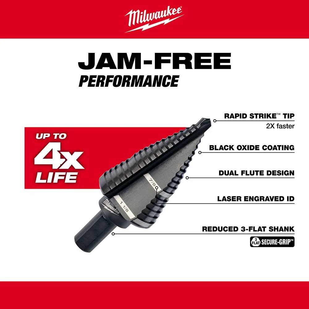 Milwaukee 48-89-9239 2 Piece #9 Step Drill Bit Set, 7/8" - 1-1/8" - Image 5