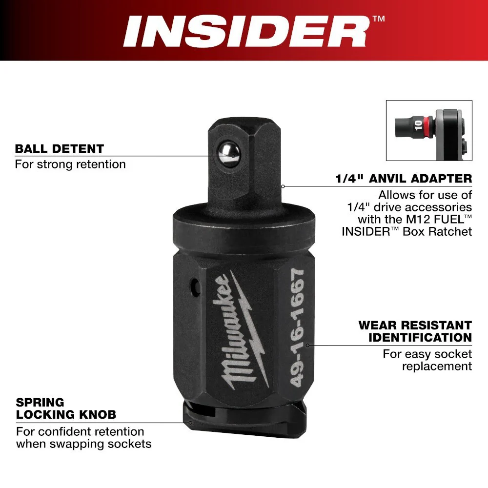 Milwaukee 49-16-1667 INSIDER Box Ratchet 1/4" Anvil Adapter - Image 2