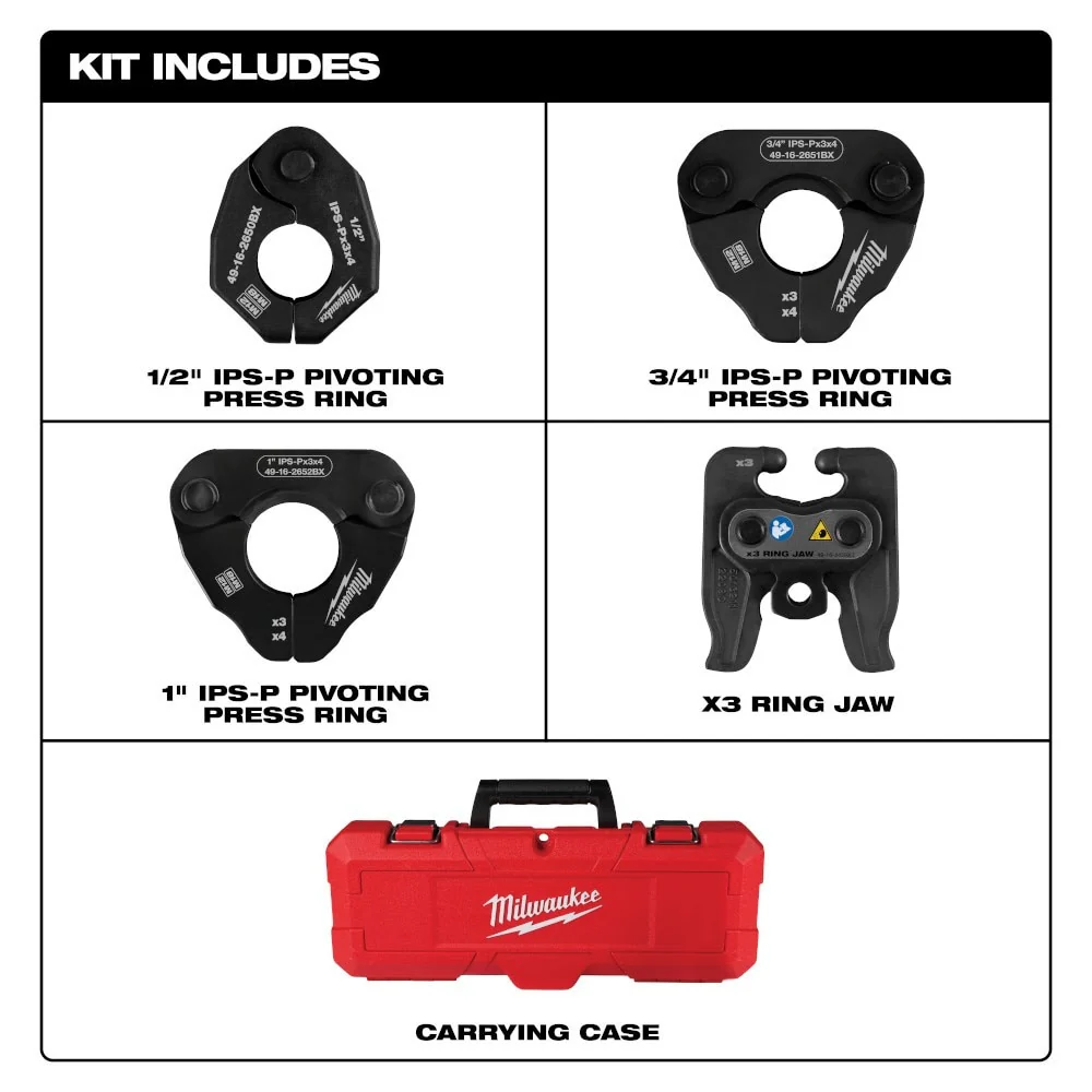 Milwaukee 49-16-2496X 1/2" - 1" IPS-P Pivoting Press Ring Kit for M12 FORCE LOGIC Press Tool - Image 2