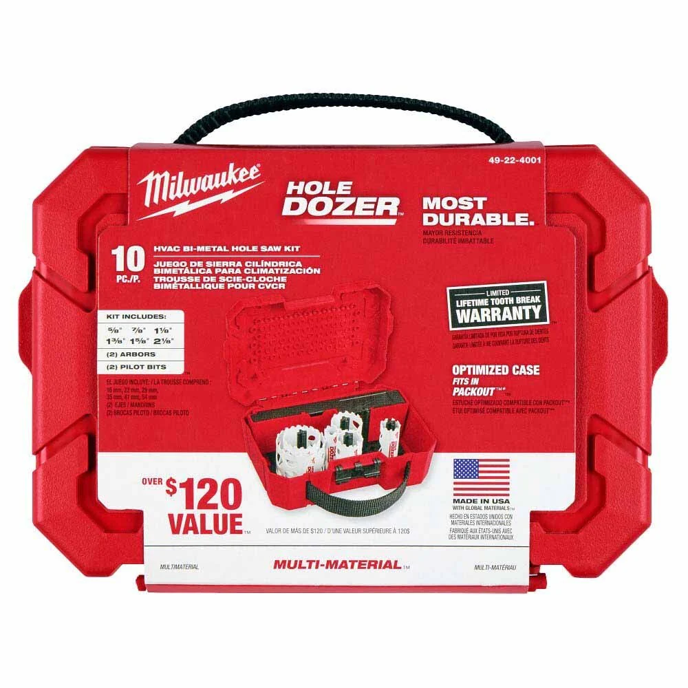 Milwaukee 49-22-4001 10 PC HOLE DOZER HVAC Hole Saw Kit - Image 3